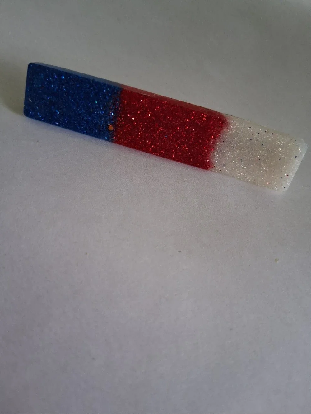 5/$25 Hand Crafted Glitter Barrette in Blue, Red, White